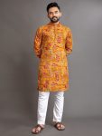 DESIGNER SOFT COTTOM FOIL PRINT WORK MEN'SKURTA WITH PAYJAMA YELLOW