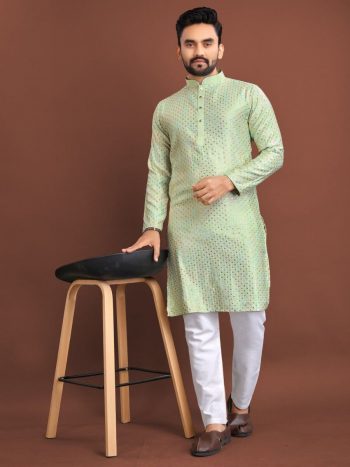 TRADITIONAL SILK WITH SEQUENCE WORK MEN'S KURTA WITH PAYJAMA