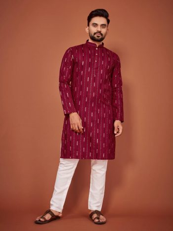 NEW ARRIVAL SOFT COTTON SILK MEN KURTA PAYJAMA  MAROON