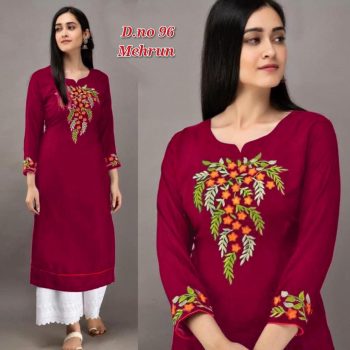 DESIGNER RAYON EMBROIDERY WORK KURTI WITH PALAZZO MAROON