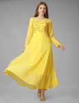 DESIGNER GEORGETTE EMBRODERY SEQUENCE WORK ONLY GOWN YELLOW