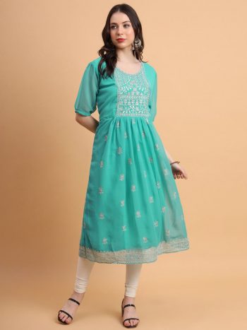 DESIGNER GEORGETTE EMBROIDERY CHIKANKARI WORK ONLY KURTI SKY