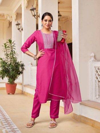 FORMAL WEAR COTTON EMBROIDERY WORK TOP BOTTOM WITH DUPATTA PINK