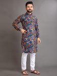 DESIGNER SOFT COTTOM FOIL PRINT WORK MEN'SKURTA WITH PAYJAMA BLUE