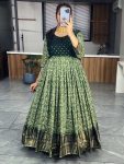 DESIGNER SOFT SILK KALAMKARI PRINT WORK ONLY GOWN GREEN