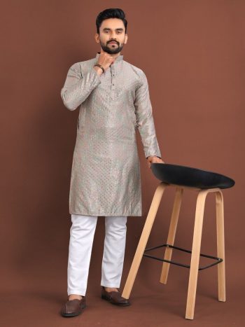 TRADITIONAL SILK WITH SEQUENCE WORK MEN'S KURTA WITH PAYJAMA