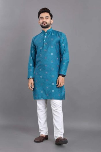 TRADITIONAL COTTON JACQUARD WORK MEN'S WEAR  KURTA WITH PAYJAMA SKY