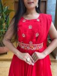 ATTARACTIVE PURE CHINON EMBROIDERY LACE WORK GOWN ATTACHED DUPATTA WITH JACKET BELT FESTIVAL WEAR WHOLESALE PRICE ETHNIC GARMENT (6)