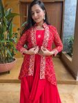 ATTARACTIVE PURE CHINON EMBROIDERY LACE WORK GOWN ATTACHED DUPATTA WITH JACKET BELT FESTIVAL WEAR WHOLESALE PRICE ETHNIC GARMENT (6)