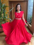 ATTARACTIVE PURE CHINON EMBROIDERY LACE WORK GOWN ATTACHED DUPATTA WITH JACKET BELT FESTIVAL WEAR WHOLESALE PRICE ETHNIC GARMENT (6)