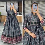 ATTRACTIVE CHINON FLORAL PRINT WORK READY TO WEAR GOWN FESTIVAL WEAR WHOLESALE PRICE ETHNIC GARMENT (2)