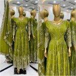 ATTRACTIVE CHINON SILK EMBROIDERY SEQUENCE WORK GOWN PENT WITH DUPATTA WEDDING WEAR WHOLESALE PRICE ETHNIC GARMENT (1)