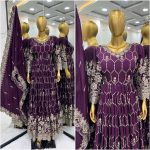 ATTRACTIVE CHINON SILK EMBROIDERY SEQUENCE WORK GOWN PENT WITH DUPATTA WEDDING WEAR WHOLESALE PRICE ETHNIC GARMENT (2)