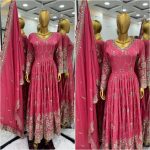 ATTRACTIVE CHINON SILK EMBROIDERY SEQUENCE WORK GOWN PENT WITH DUPATTA WEDDING WEAR WHOLESALE PRICE ETHNIC GARMENT (3)