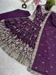 ATTRACTIVE CHINON SILK EMBROIDERY SEQUENCE WORK GOWN PENT WITH DUPATTA WEDDING WEAR WHOLESALE PRICE ETHNIC GARMENT (2)