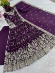 ATTRACTIVE CHINON SILK EMBROIDERY SEQUENCE WORK GOWN PENT WITH DUPATTA WEDDING WEAR WHOLESALE PRICE ETHNIC GARMENT (2)