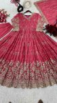 ATTRACTIVE CHINON SILK EMBROIDERY SEQUENCE WORK GOWN PENT WITH DUPATTA WEDDING WEAR WHOLESALE PRICE ETHNIC GARMENT (3)