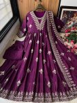 ATTRACTIVE CHINON SILK EMBROIDERY WORK GOWN PANT WITH DUPATTA FESTIVAL WEAR WHOLESALE PRICE ETHNIC GARMENT (9)