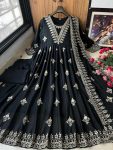 ATTRACTIVE CHINON SILK EMBROIDERY WORK GOWN PANT WITH DUPATTA FESTIVAL WEAR WHOLESALE PRICE ETHNIC GARMENT (1)