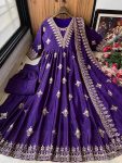 ATTRACTIVE CHINON SILK EMBROIDERY WORK GOWN PANT WITH DUPATTA FESTIVAL WEAR WHOLESALE PRICE ETHNIC GARMENT (3)