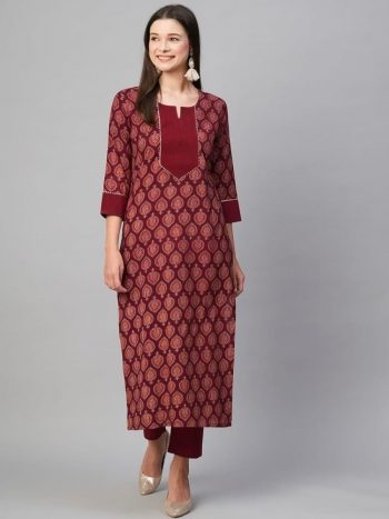 ATTRACTIVE COTTON BLEND DIGITAL PRINT WORK TOP PENT  SET MAROON