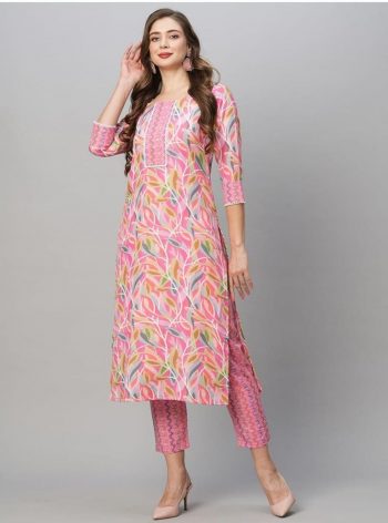 ATTRACTIVE COTTON BLEND DIGITAL PRINT WORK TOP PENT  SET BABY PINK