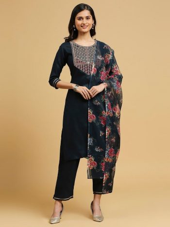 ATTRACTIVE COTTON SLUB EMBROIDREY WORK TOP BOTTOM WITH DUPATTA MOREPEACH