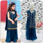 ATTRACTIVE GEORGETTE EMBROIDERY SEQUENCE WORK KIDS TOP PALAZZO WITH DUPATTA FESTIVAL WEAR BEST PRICE TEXTILE GARMENT (13)