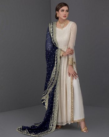 ATTRACTIVE GEORGETTE EMBROIDERY SEQUENCE WORK KURTI PALAZZO WITH DUPATTA NAVY BLUE