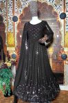 ATTRACTIVE GEORGETTE EMBROIDERY WITH SILVER SEQUENCE WORK GOWN BOTTOM WITH DUPATTA WEDDING WEAR WHOLESALE PRICE ETHNIC GARMENT (10)