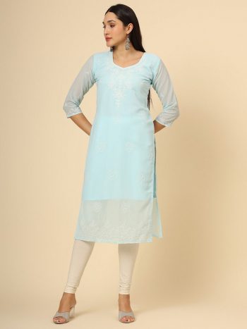 ATTRACTIVE GEORGETTE LUCKNOAWI CHICKENKARI WORK ONLY KURTI SKY