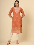 ATTRACTIVE GEORGETTE LUCKNOAWI CHICKENKARI WORK ONLY KURTI ORANGE