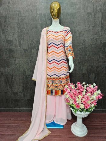 ATTRACTIVE GEORGETTE SEQUENCE WORK TOP PALAZZO WITH DUPATTA  PEACH