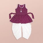 ATTRACTIVE HEAVY CREPE POM POM BORDER WORK KIDS TOP WITH DHOTI FESTIVAL WEAR WHOLESALE PRICE THNIC GARMENT (2)