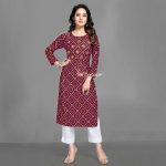 ATTRACTIVE HEAVY RAYON BADHANI PRINT WORK READY TO WEAR ONLY KURTI CASUAL WEAR WHOLESALE PRICE ETHNIC GARMENT (6)