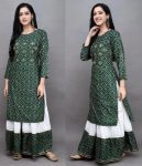 ATTRACTIVE HEAVY RAYON BADHNI PRINT WORK WOMENS TOP WITH SKIRT FESTIVAL WEAR WHOLESALE PRICE ETHNIC GARMENT (2)