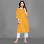 ATTRACTIVE HEAVY RAYON BANDHNI PRINT WORK WOMENS KURTI ONLY CASUAL WEAR WHOLESALE PRICE ETHNIC GARMENT (11)