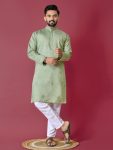 ATTRACTIVE ROMAN SILK MOTI HAND WORK MENS KURTA WITH PAJAMA BEST PRICE TEXTILE GARMENT (14)