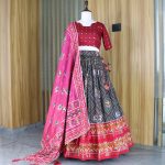 ATTRACTIVE SILK PRINT WITH FOIL WORK LEHENGA CHOLI WITH DUPATTA GREY