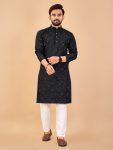 ATTRACTIVE SOFT COTTON EMBROIDERY MIRROR WORK MENS KURTA WITH PAJAMA FESTIVAL WEAR WHOLESALE PRICE ETHNIC GARMENT (1)