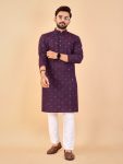 ATTRACTIVE SOFT COTTON EMBROIDERY MIRROR WORK MENS KURTA WITH PAJAMA FESTIVAL WEAR WHOLESALE PRICE ETHNIC GARMENT (3)