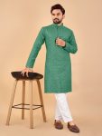 ATTRACTIVE SOFT COTTON EMBROIDERY MIRROR WORK MENS KURTA WITH PAJAMA FESTIVAL WEAR WHOLESALE PRICE ETHNIC GARMENT (4)