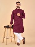 ATTRACTIVE SOFT COTTON EMBROIDERY MIRROR WORK MENS KURTA WITH PAJAMA FESTIVAL WEAR WHOLESALE PRICE ETHNIC GARMENT (5)