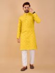 ATTRACTIVE SOFT COTTON EMBROIDERY MIRROR WORK MENS KURTA WITH PAJAMA FESTIVAL WEAR WHOLESALE PRICE ETHNIC GARMENT (7)