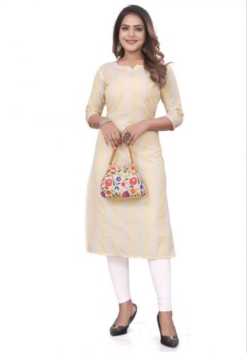 ATTRACTIVE SOUTH COTTON LINING WITH ZARI WORK READY TO WEAR KURTI LEMON