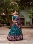 ATTRACTIVE TUSSAR SILK FORAL PRINT WITH FOIL WORK LEHENGA BLOUSE WITH DUPATTA FESTIVAL WEAR WHOLESALE PRICE ETHNIC GARMENT (10)