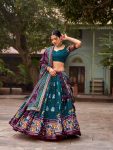 ATTRACTIVE TUSSAR SILK FORAL PRINT WITH FOIL WORK LEHENGA BLOUSE WITH DUPATTA FESTIVAL WEAR WHOLESALE PRICE ETHNIC GARMENT (10)