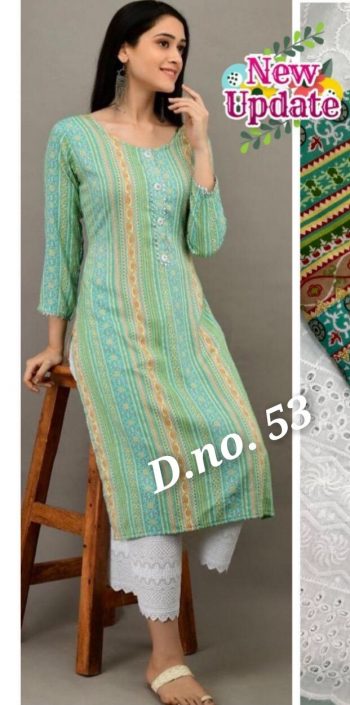 DESIGNER RAYON PRINT WORK KURTI WITH PALAZZO PISTA