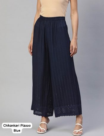 DAILY WEAR RAYON CHICKANKARI WORK ONLY PALAZZO NAVY BLUE