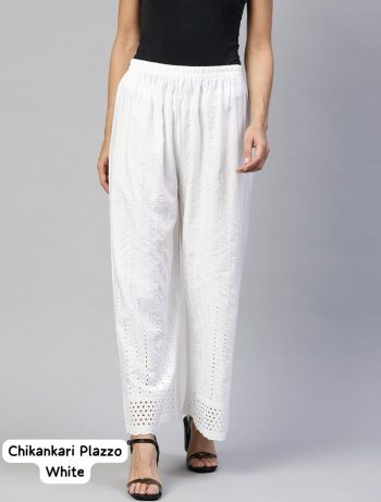 DAILY WEAR RAYON CHICKANKARI WORK ONLY PALAZZO WHITE